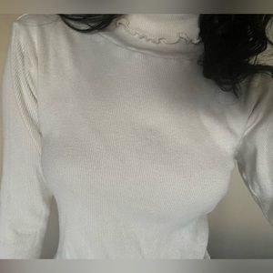 White Long Sleeve Turtleneck With Ruffles